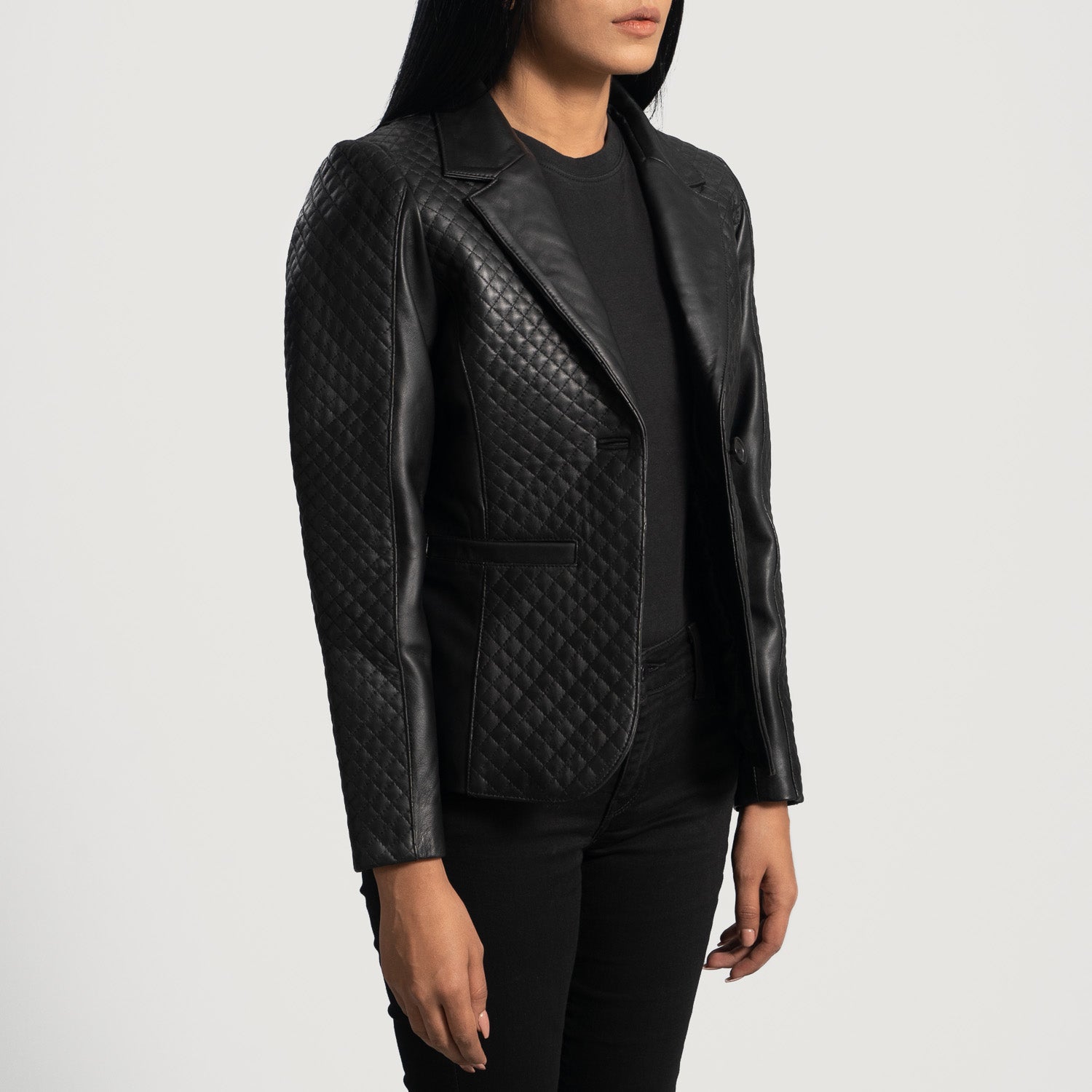 Cora Quilted Black Leather Blazer - image 3