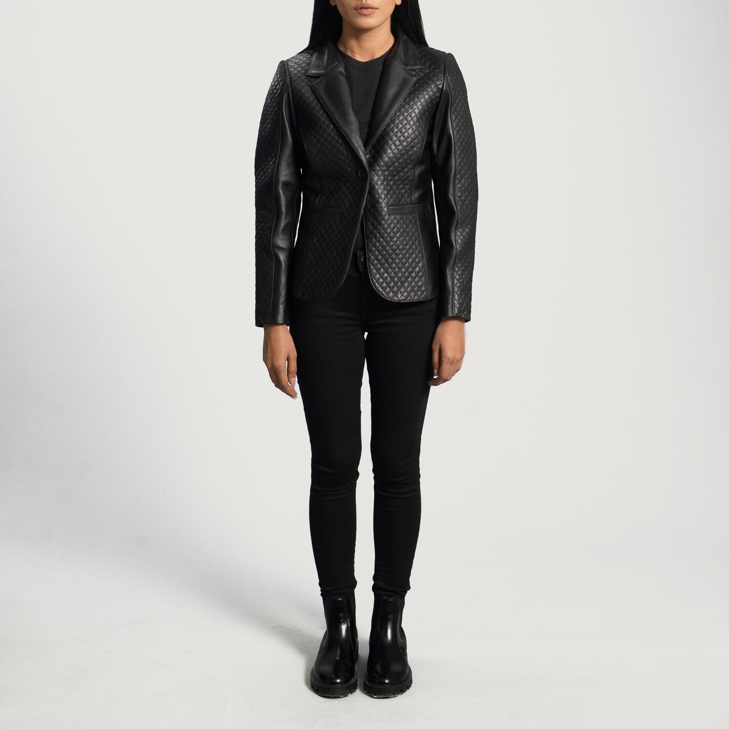 Cora Quilted Black Leather Blazer - image 5
