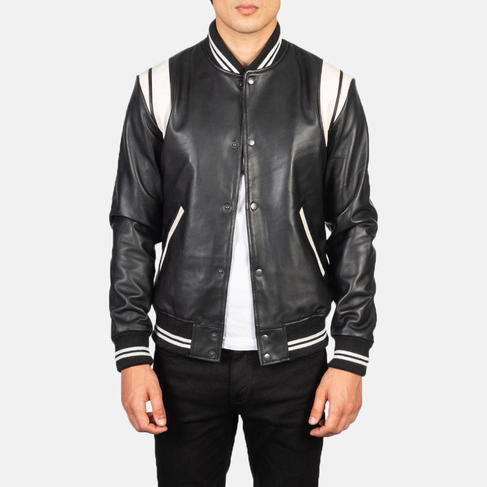 Dantee Black Leather Varsity Jacket – alternate product view 1