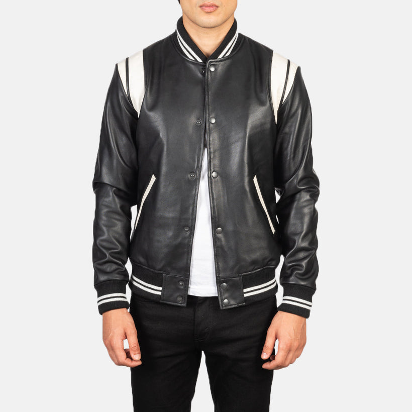 Dantee Black Leather Varsity Jacket – alternate product view 1