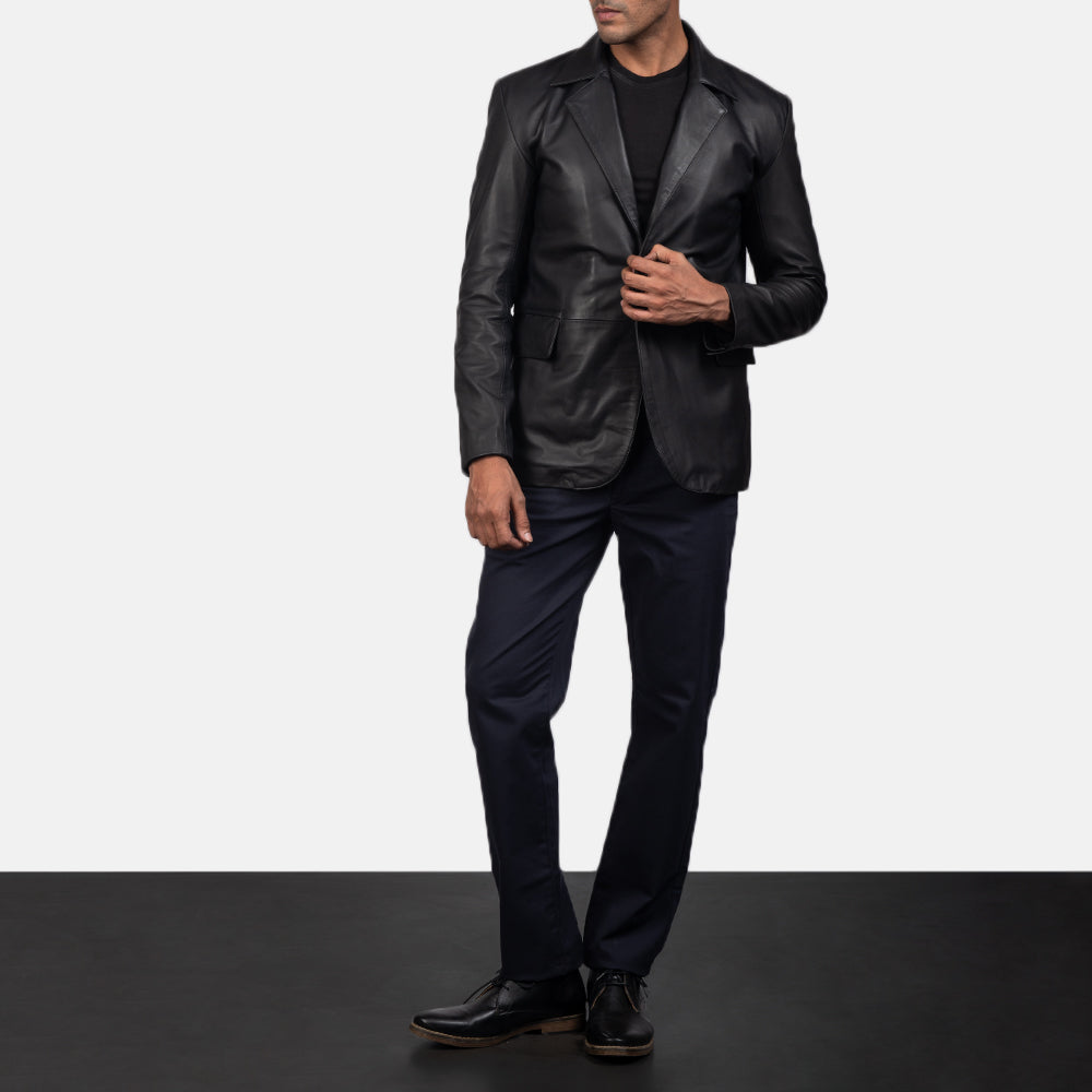 Daron Black Leather Blazer - image 3
