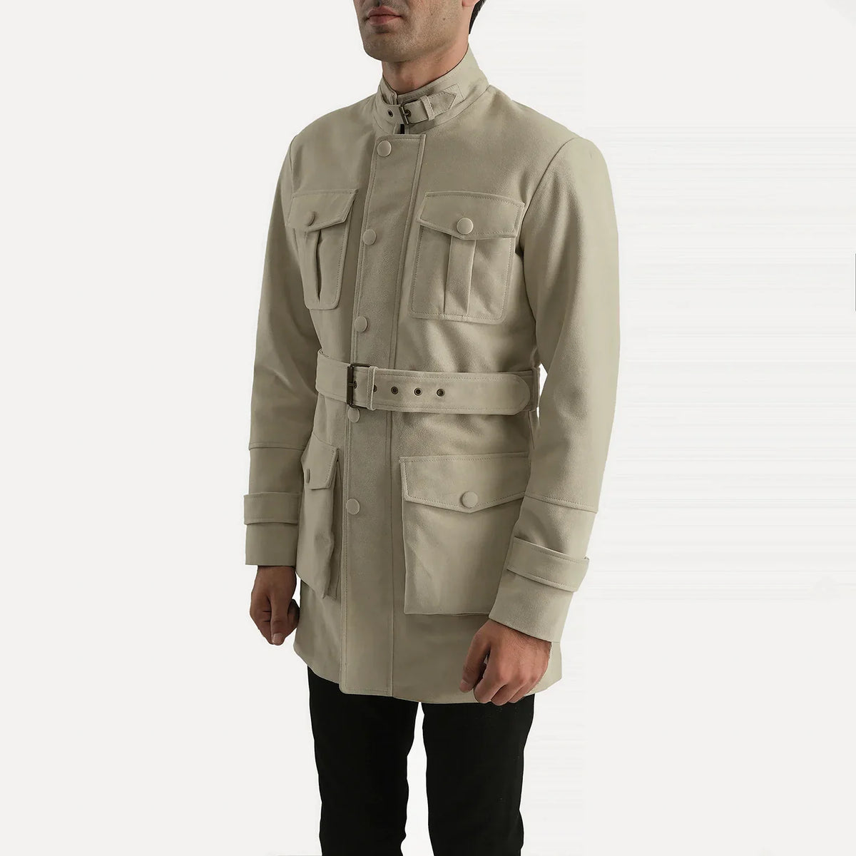 Off-White Cowhide suede Jacket - Back View Showing Tailored Shoulder Fit & Clean Hemline