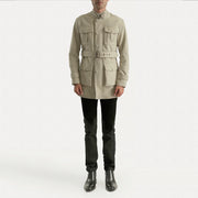 Dolf Off-White Suede Jacket - Lateral Side Profile View Showing Sleeve Cut & Athletic Taper Fit