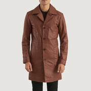 Close-Up Detail of Notch & Button Hardware on Don Long Brown Leather Coat
