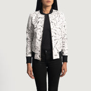 Women's Donna Blake White Leather Bomber Jacket - Lateral Side Profile View Showing Sleeve Cut & Athletic Taper Fit