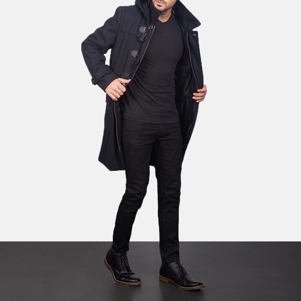 Drake Black Wool Hooded Duffle Coat - image 1