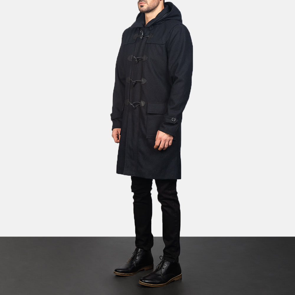 Drake Black Wool Hooded Duffle Coat - image 2