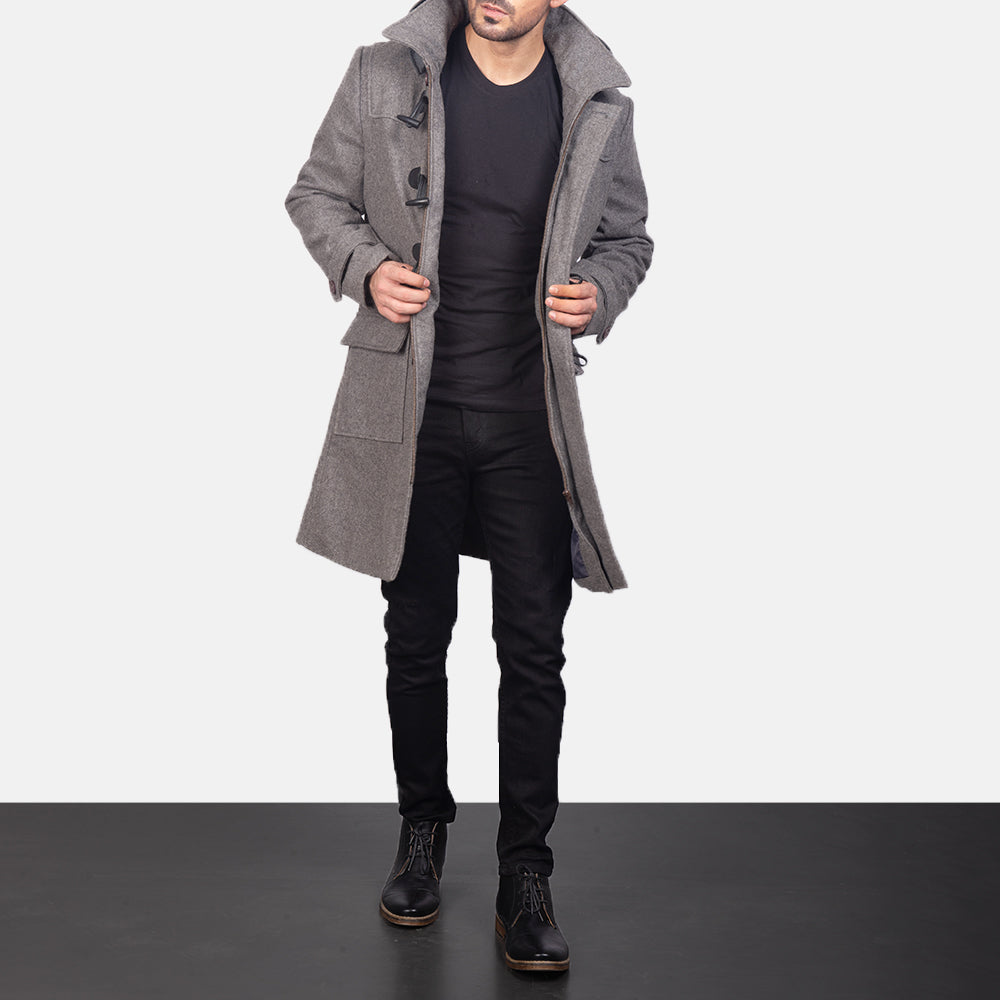 Drake Grey Wool Hooded Duffle Coat - image 1