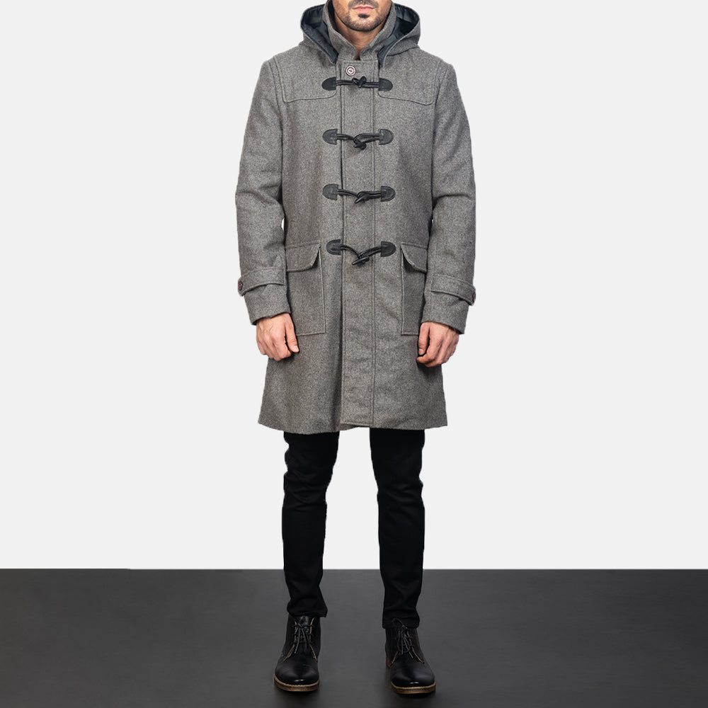 Drake Grey Wool Hooded Duffle Coat - image 3