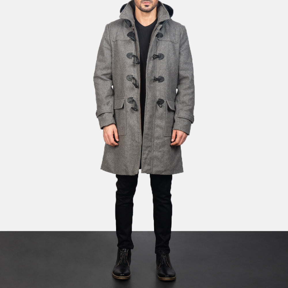 Drake Grey Wool Hooded Duffle Coat - image 4