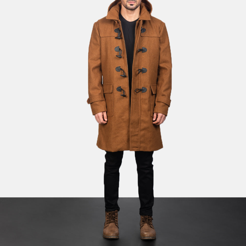 Drake Khaki Wool Hooded Duffle Coat - image 1