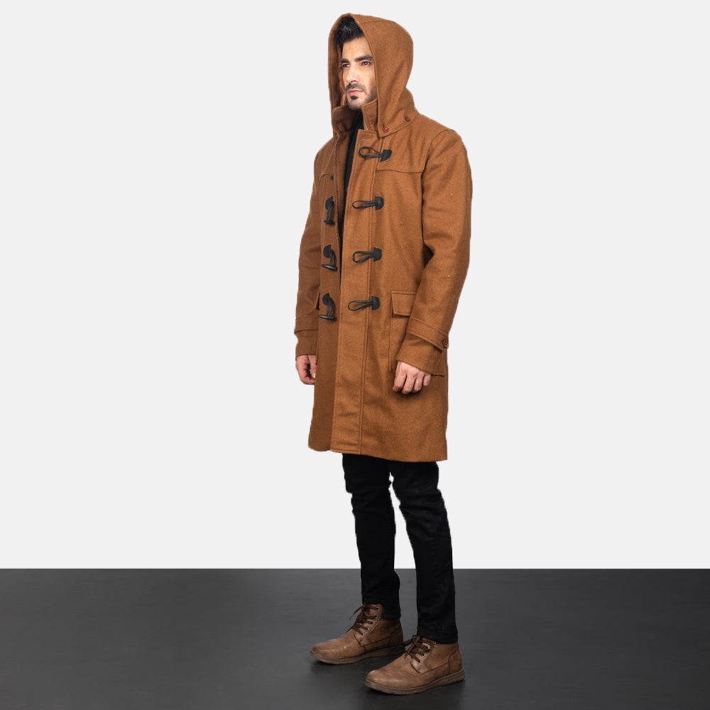 Drake Khaki Wool Hooded Duffle Coat - image 2