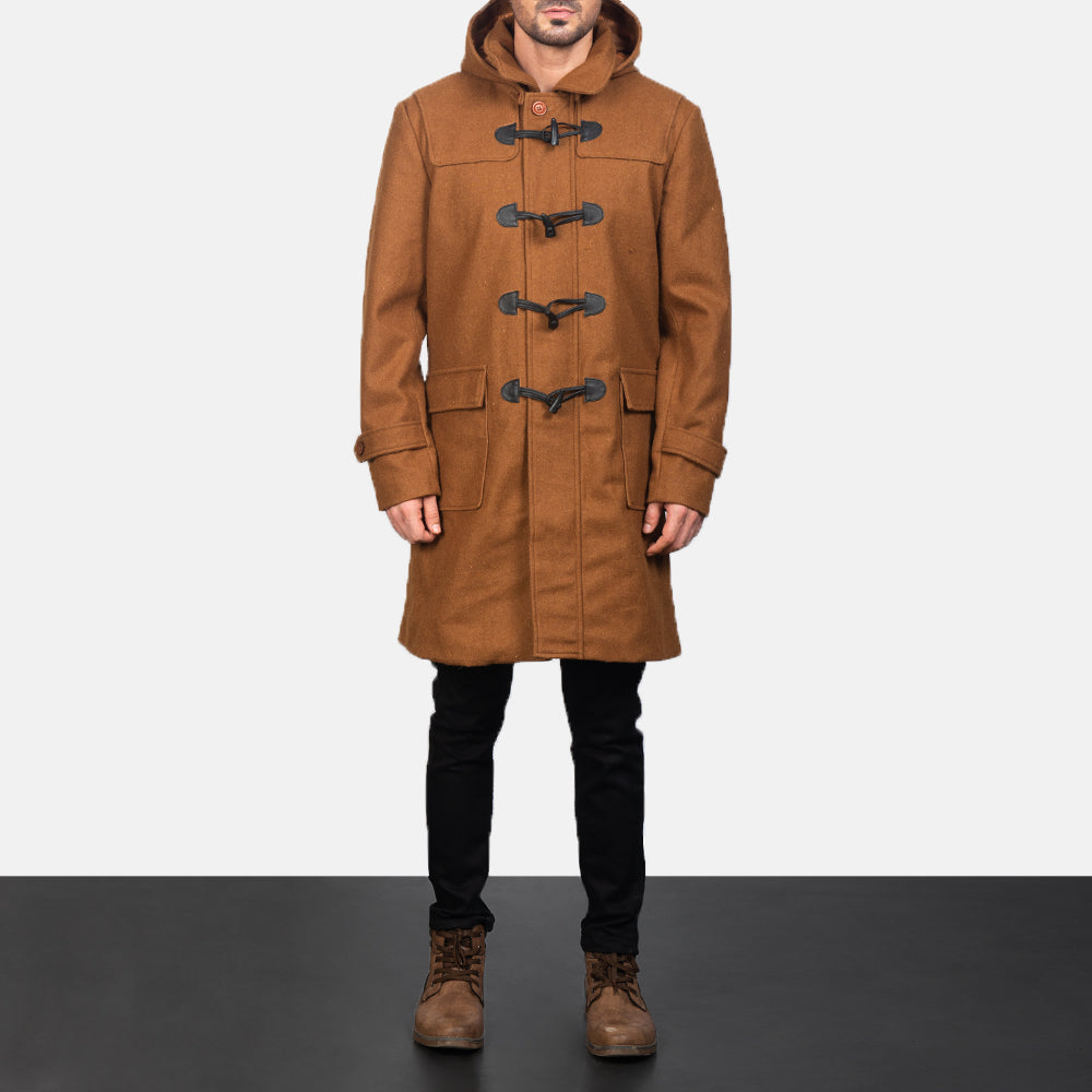 Drake Khaki Wool Hooded Duffle Coat - image 4