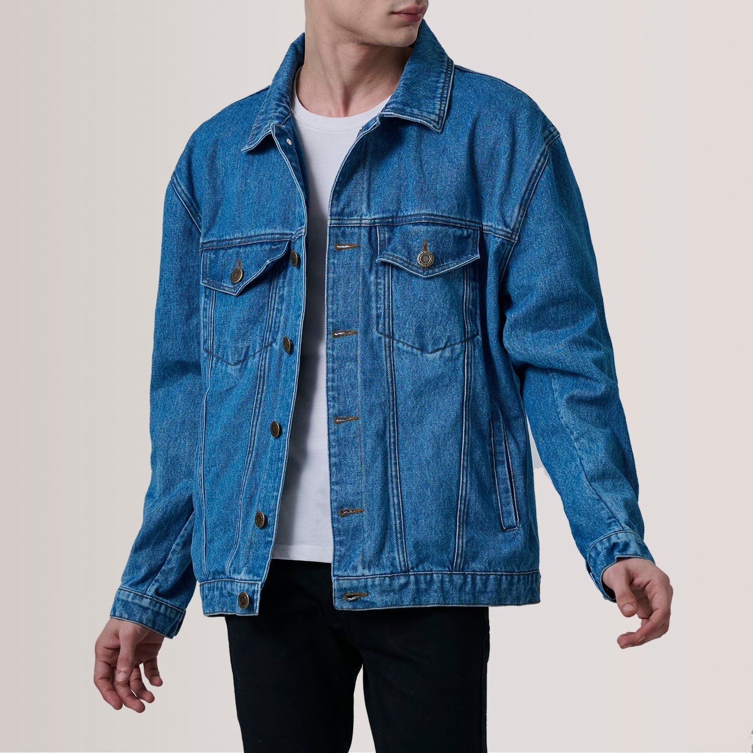 Eddie Dark Blue Oversized Denim Trucker Jacket - image 1