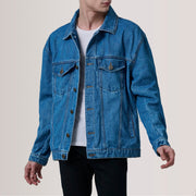 Eddie Dark Blue Oversized Denim Trucker Jacket - image 1