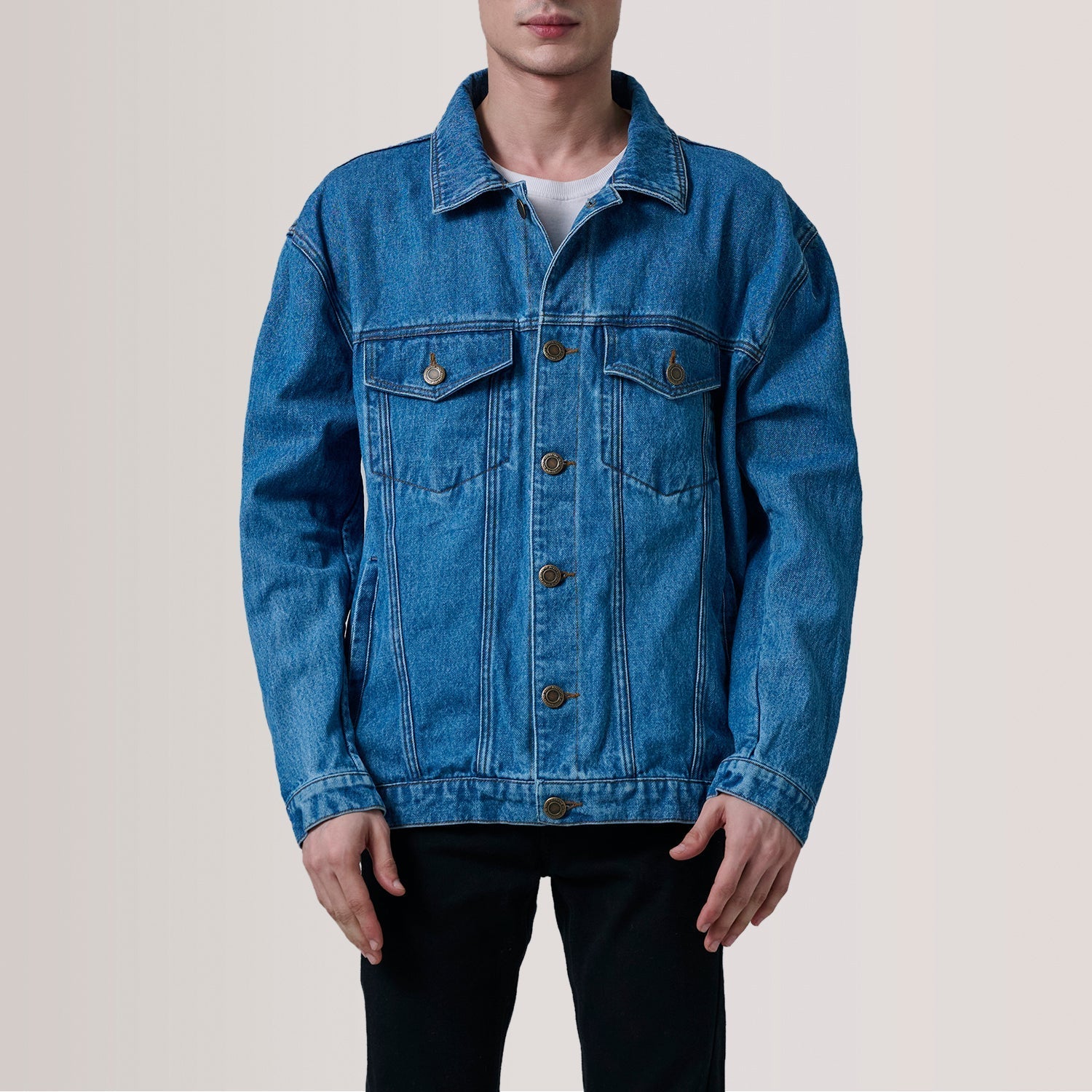 Eddie Dark Blue Oversized Denim Trucker Jacket - image 2