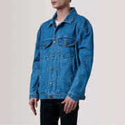 Eddie Dark Blue Oversized Denim Trucker Jacket - image 3