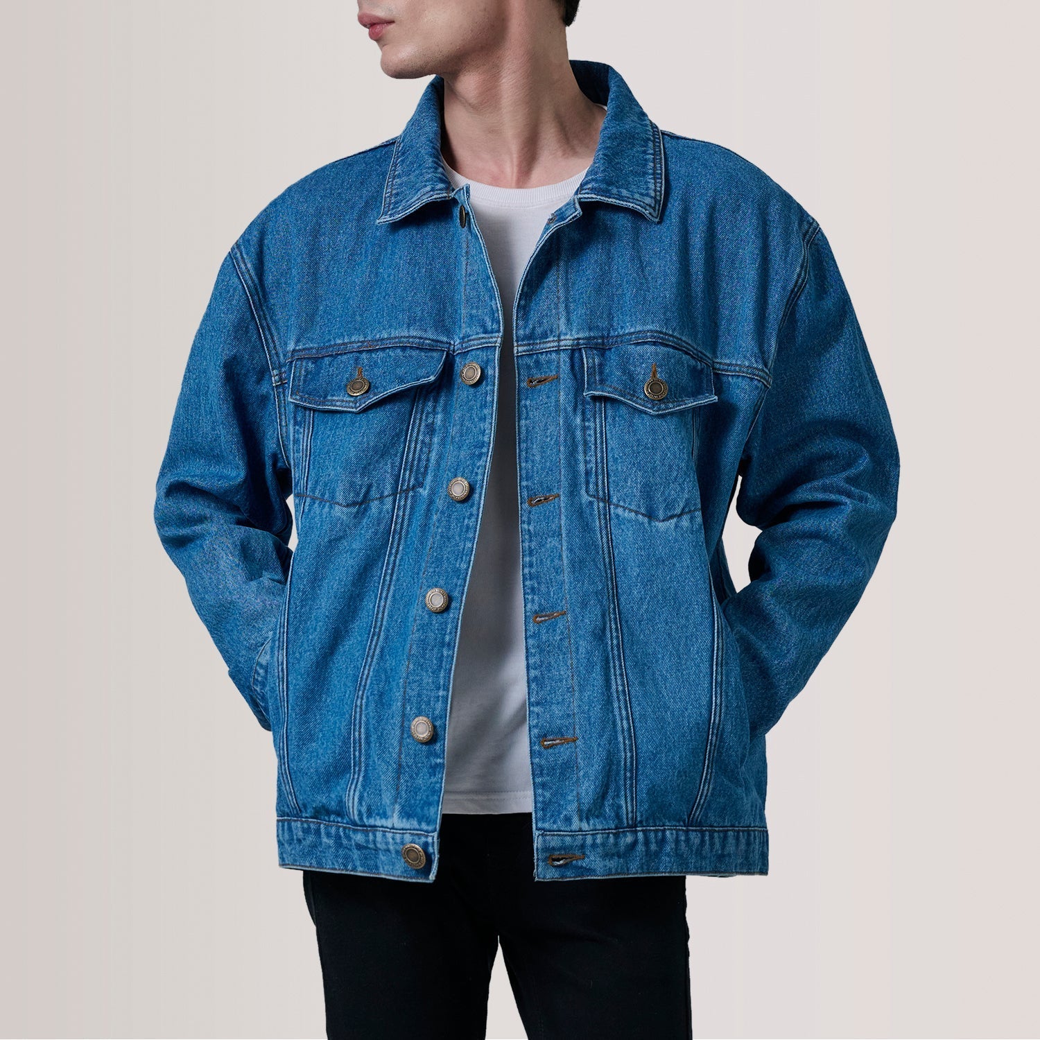 Eddie Dark Blue Oversized Denim Trucker Jacket - image 5