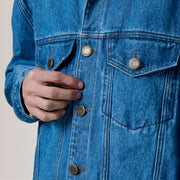 Eddie Dark Blue Oversized Denim Trucker Jacket - image 6