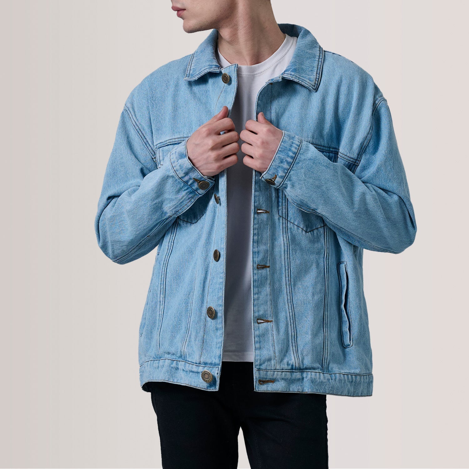 Eddie Light Blue Oversized Denim Trucker Jacket - image 5