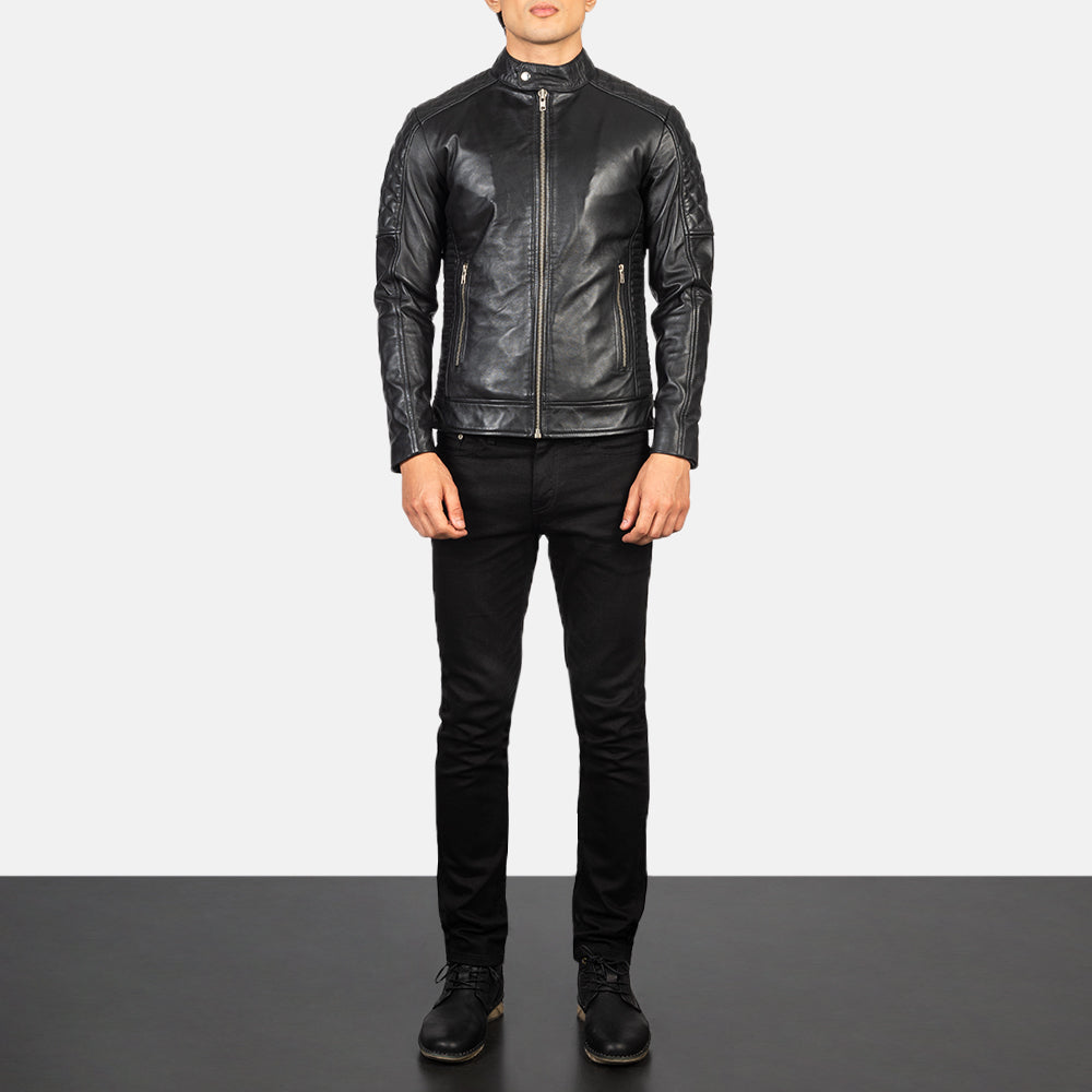 Men's Fernando Quilted Brown Suede Biker Jacket - Lateral Side Profile View Showing Sleeve Cut & Athletic Taper Fit