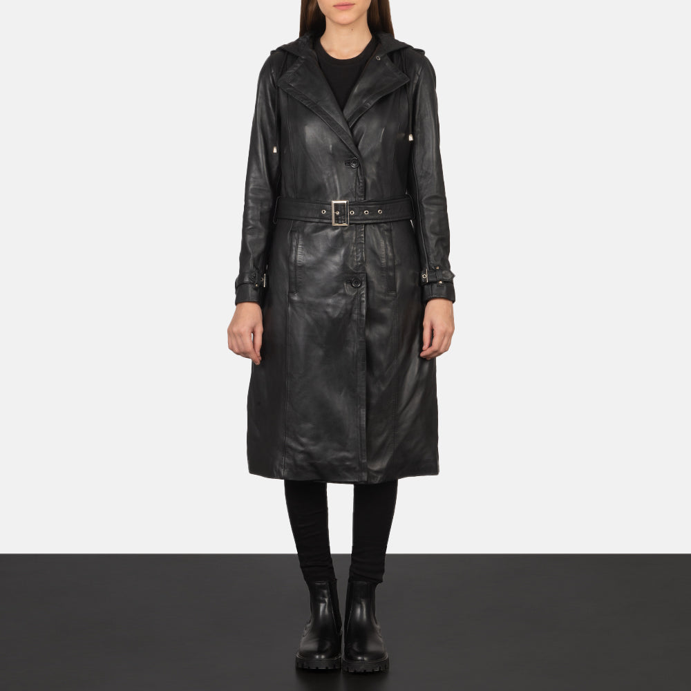 Fixon Hooded Black Trench Coat - image 3