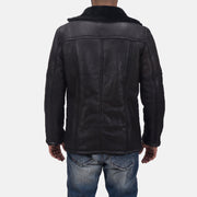 Close-Up Detail of Notch & Button Hardware on Men's Furcliff Double Face Shearling Leather Coat