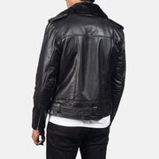 Close-Up Detail of Notch with Removable Fur & Zipper with Waist belt Hardware on Men's Furton Black Leather Biker Jacket