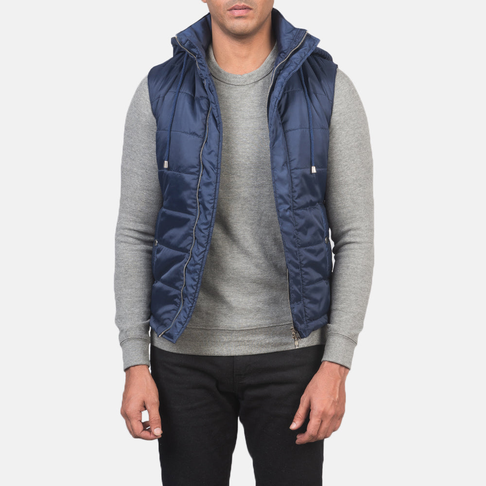 Fuston Blue Hooded Puffer Vest - image 1