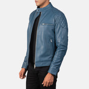 Gatsby Blue Leather Biker Jacket - image 2