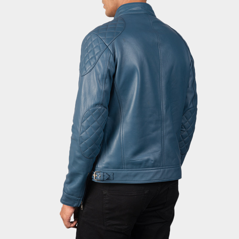 Gatsby Blue Leather Biker Jacket - image 5