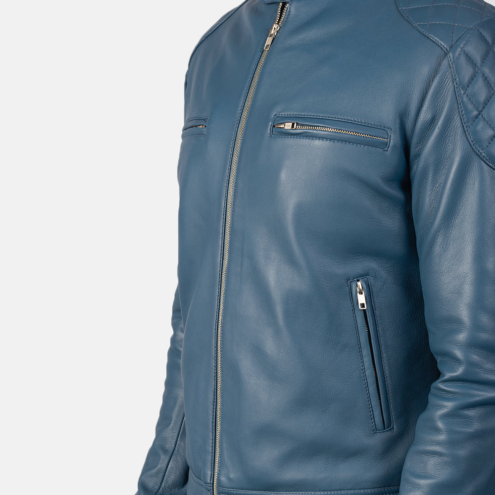 Gatsby Blue Leather Biker Jacket - image 6
