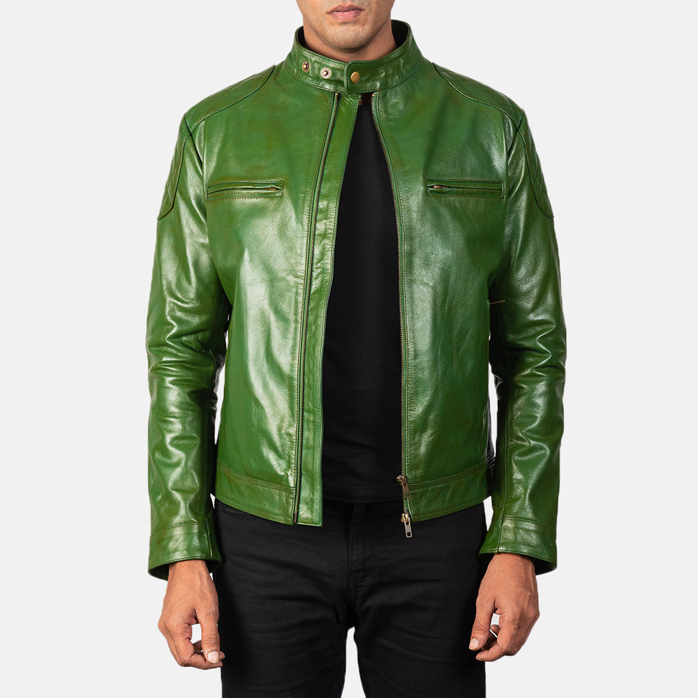 Gatsby Green Leather Biker Jacket - image 1