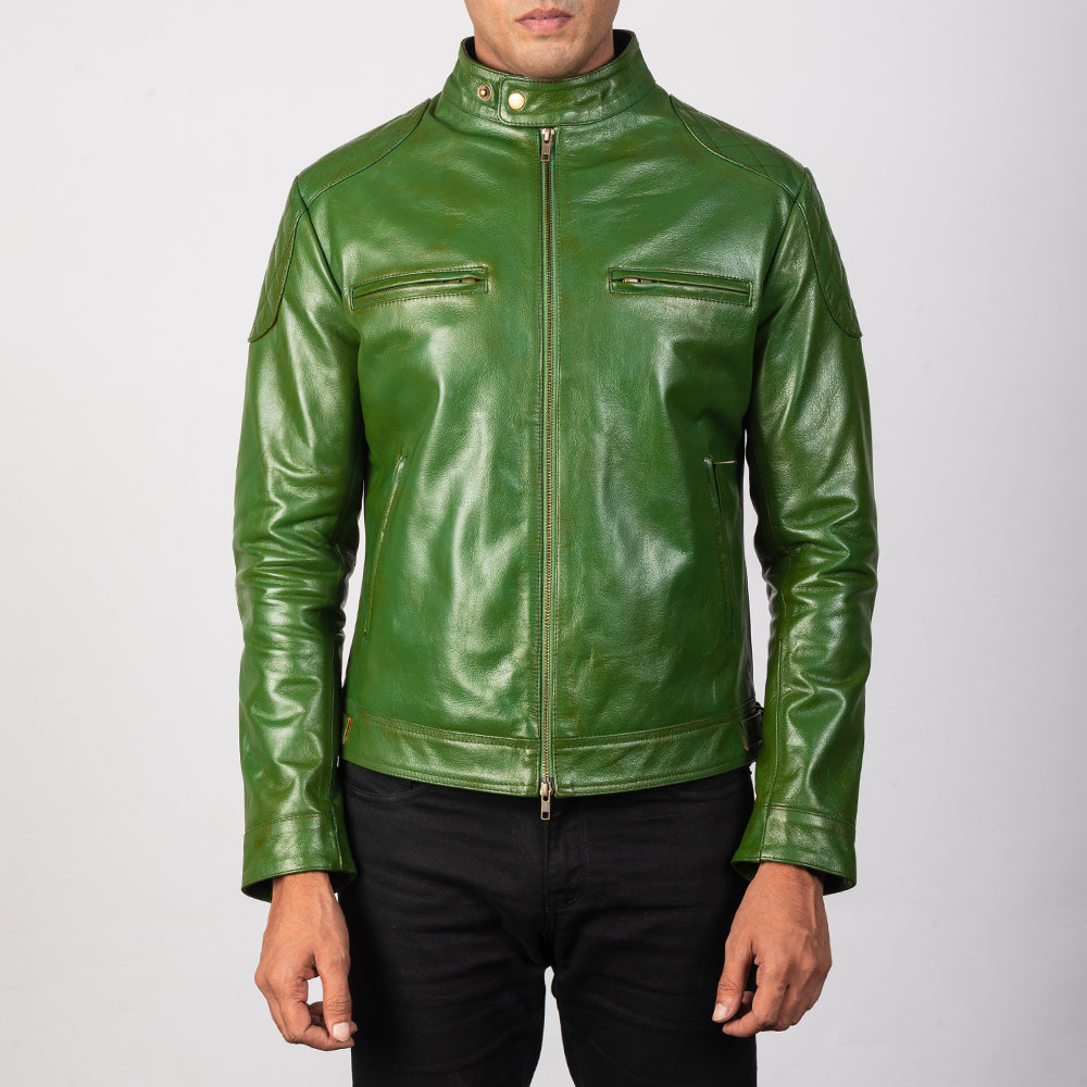 Gatsby Green Leather Biker Jacket - image 3