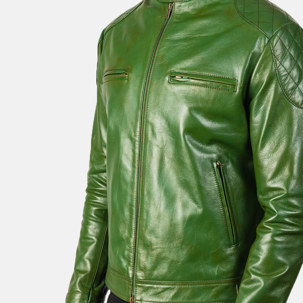 Gatsby Green Leather Biker Jacket - image 6