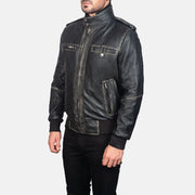 Glen Street Black Leather Bomber Jacket - image 2
