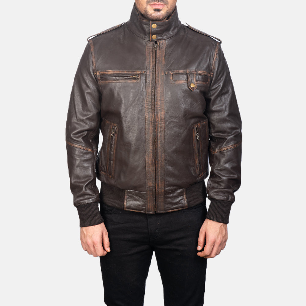 Glen Street Brown Leather Bomber Jacket - image 4