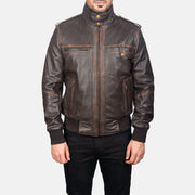 Glen Street Brown Leather Bomber Jacket - image 4
