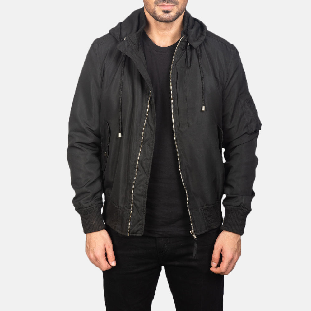 Hanklin Ma-1 Black Hooded Bomber Jacket - image 1
