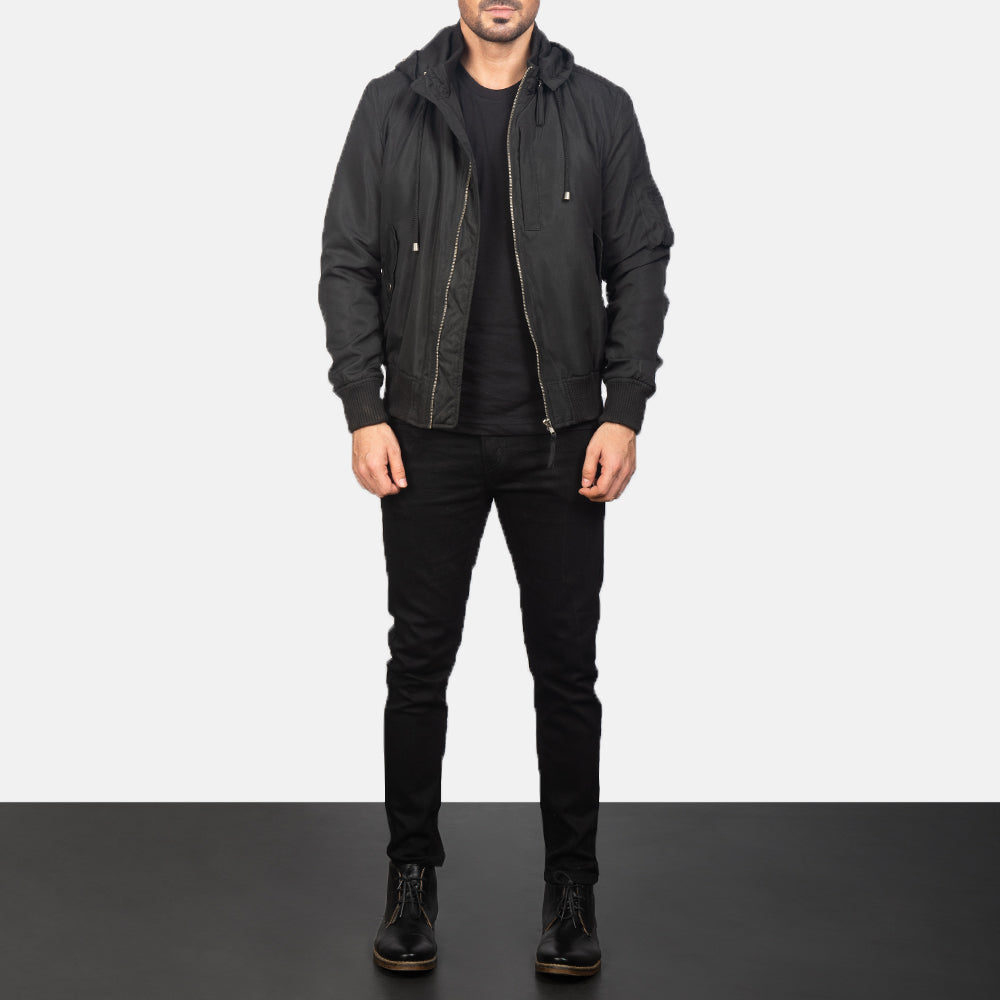 Hanklin Ma-1 Black Hooded Bomber Jacket - image 3