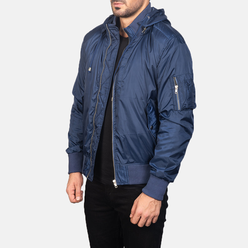 Hanklin Ma-1 Blue Hooded Bomber Jacket - image 2