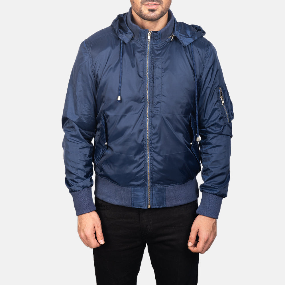 Hanklin Ma-1 Blue Hooded Bomber Jacket - image 4