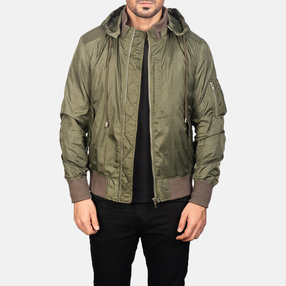 Hanklin Ma-1 Green Hooded Bomber Jacket - image 1