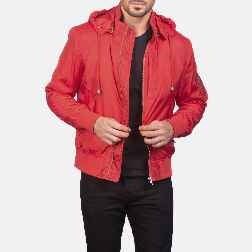 Hanklin Ma-1 Red Hooded Bomber Jacket - image 1