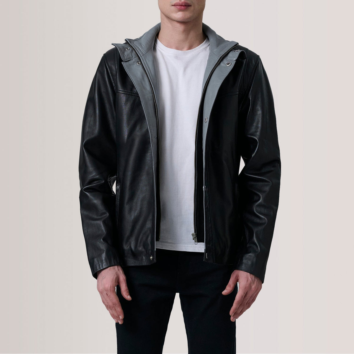 Henrik Grey Suede Cafe Racer For Men in Grey Goatskin Suede - Front Profile View & Tailored Silhouette | Buy Online