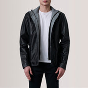 Henrik Grey Suede Cafe Racer For Men in Grey Goatskin Suede - Front Profile View & Tailored Silhouette | Buy Online