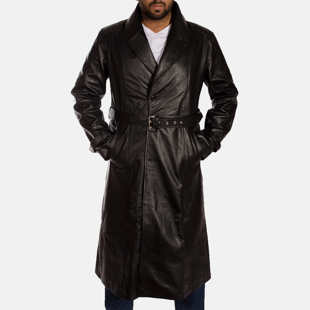 Hooligan Black Leather Trench Coat - image 2
