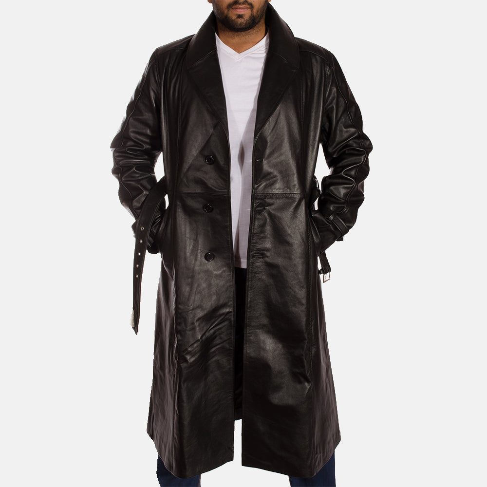 Hooligan Black Leather Trench Coat - image 3