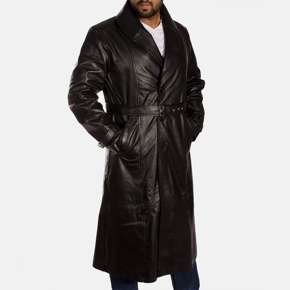 Hooligan Black Leather Trench Coat - image 6
