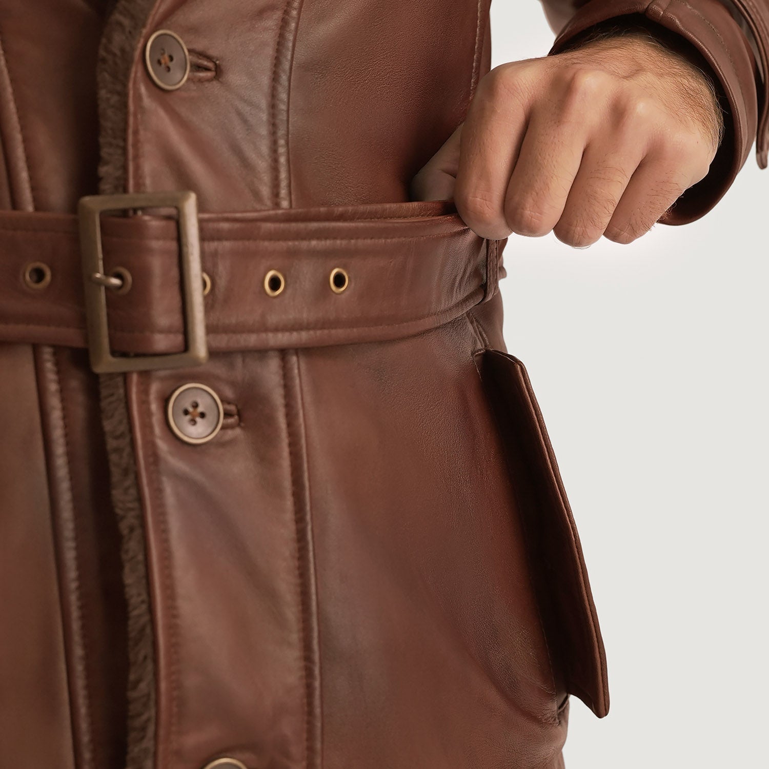 Hunter Distressed Brown Fur Leather Coat - image 6